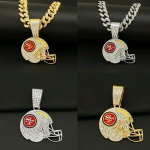 San Fransisco 49ers Helmet football iced Cuban Chain 20 Or 24" Gold Or Silver